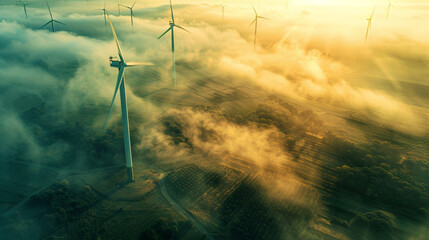  Aerial View of Wind Farm: Realistic Shot Captured by Drone, Environmental Concept