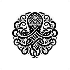 Octopus silhouette in animal celtic knot, irish, nordic illustration