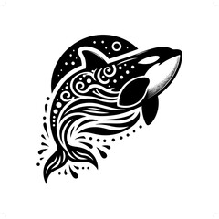 orca silhouette in bohemian, boho, nature illustration