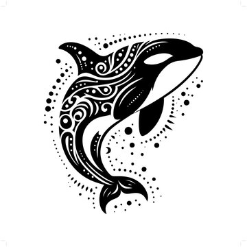 recommend clip art: orca silhouette in bohemian, boho, nature illustration