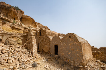 View of picturesque mountain Berber village Ghomrassen, south-eastern Tunisia