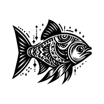 recommend clip art: piranha silhouette in bohemian, boho, nature illustration
