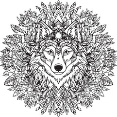A coloring page with a fox. Picture for printing. Coloring book with animals. Mandala fox portrait