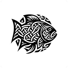piranha silhouette in animal celtic knot, irish, nordic illustration