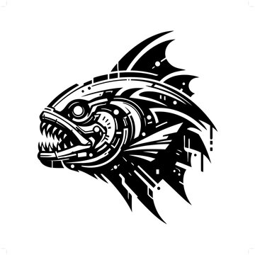 recommend clip art: piranha silhouette in animal cyberpunk, modern futuristic illustration