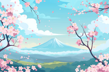 Japan cherry in blossom and mount Fuji