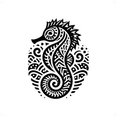 Seahorse silhouette in animal ethnic, polynesia tribal illustration