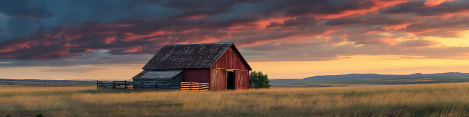 Obraz premium An old barn in a field. Farm landscape