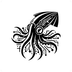 Squid silhouette in animal cyberpunk, modern futuristic illustration