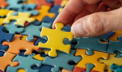 Fototapeta premium Business management concept with hands arranging puzzle pieces
