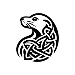 Seal silhouette in animal celtic knot, irish, nordic illustration