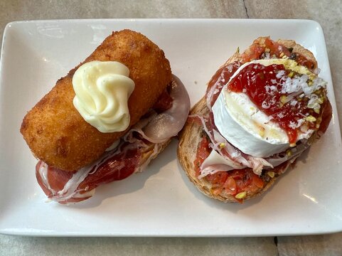 Tapas or Pinxos, small plate traditional food from Spain, taken in Bilbao, the Basque region. 