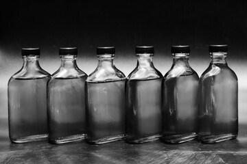 Monochrome of glass bottle with liquid