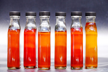 Close up of glass bottle with liquid