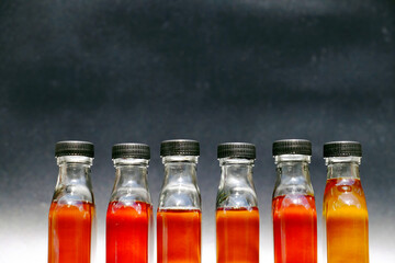 Close up of glass bottle with liquid