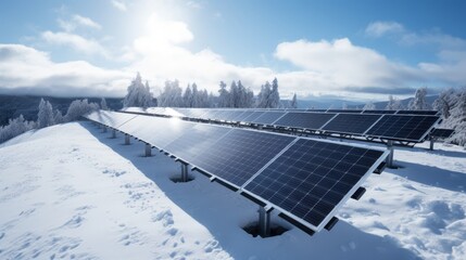 Solar panels covered in snow, showcasing the challenges and resilience of photovoltaic technology in extreme weather conditions,