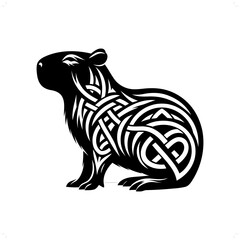 Capybara silhouette in animal celtic knot, irish, nordic illustration