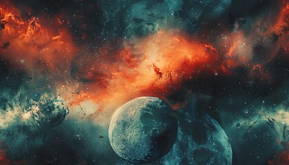 Illustrate Space Exploration in a mixture of watercolor and digital art, blending realistic planet textures with dreamy, ethereal effects, evoking a sense of wonder