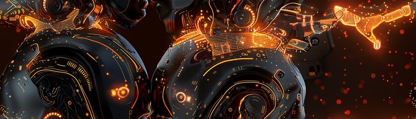 Imagine a robotic tango duo entwined in a fiery pas de deux