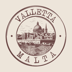 Valletta, Malta Stamp City Postmark. Silhouette Postal Passport. Round Vector Icon. Vintage Postage Design.