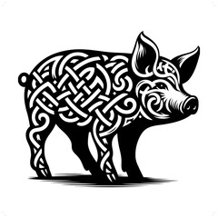 Fototapeta premium Pig silhouette in animal celtic knot, irish, nordic illustration