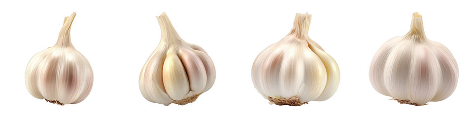 Obraz premium Collection of Garlic isolated on transparent png background. Generative ai