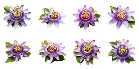 Collection of Passionflower isolated on transparent png background. Generative ai