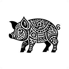 Fototapeta premium Pig silhouette in animal ethnic, polynesia tribal illustration