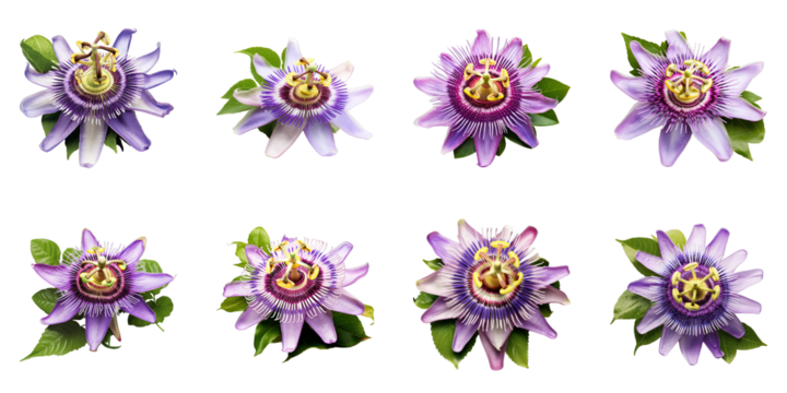 Collection of Passionflower isolated on transparent png background. Generative ai
