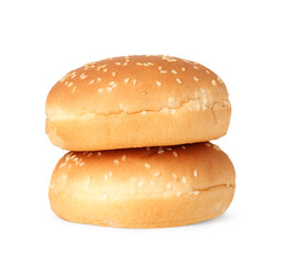 Two fresh burger buns isolated on white