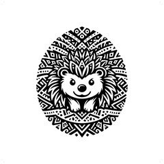 porcupine; hedgehog  silhouette in animal ethnic, polynesia tribal illustration