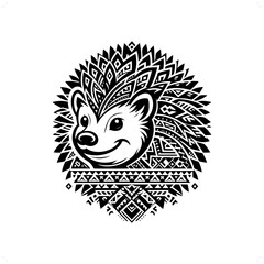 porcupine; hedgehog  silhouette in animal ethnic, polynesia tribal illustration