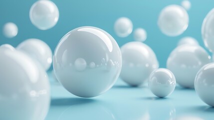 Shiny white balls tumbling spread irregularly in the background. For banner design or a product template.