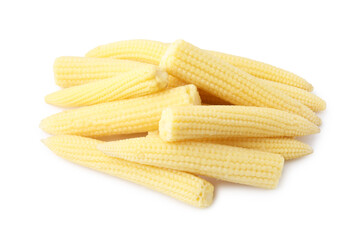 Tasty fresh baby corns isolated on white