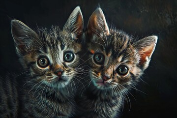 playful twin kittens mixed breed siblings in realistic portrait animal concept image