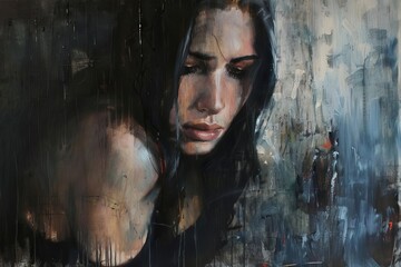 poignant portrait conveying deep sorrow and melancholy emotional human expression painting