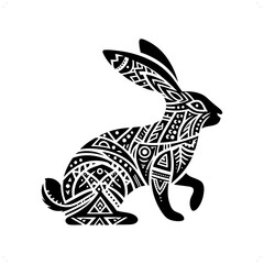 Rabbit silhouette in animal ethnic, polynesia tribal illustration