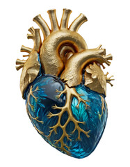 Gold and blue crystal heart PNG transparent, abstract jewelry concept