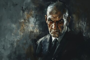 ruthless mafia boss with intense stare dramatic portrait digital painting