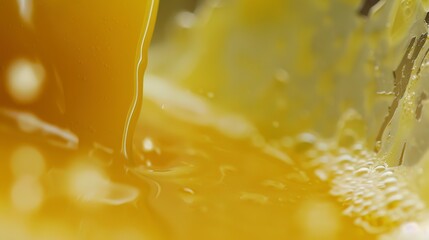 Fruit juice extraction, close-up, detailed press and vibrant juice flow 