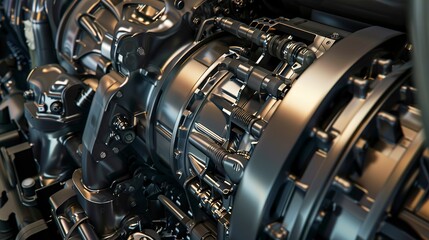 Fototapeta premium Assembly of a large diesel engine, close-up, detailed components and tools 