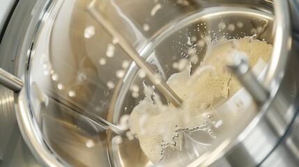 Detailed view of a centrifuge separating pharmaceutical ingredients, close-up, clear chamber