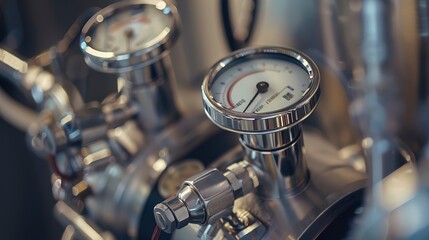 Sterilization of medical instruments, close-up, detailed steam and pressure gauges 