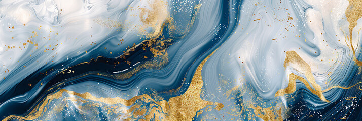 Fototapeta premium abstract blue and gold fluid background, generative AI