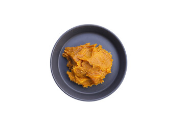 Japanese miso paste on white background.
