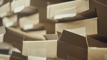 Packaging of paper products for shipment, close-up, detailed stacking and wrapping 