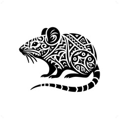 mouse, rat silhouette in animal ethnic, polynesia tribal illustration