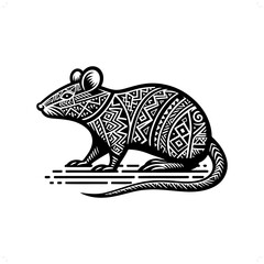 mouse, rat silhouette in animal ethnic, polynesia tribal illustration