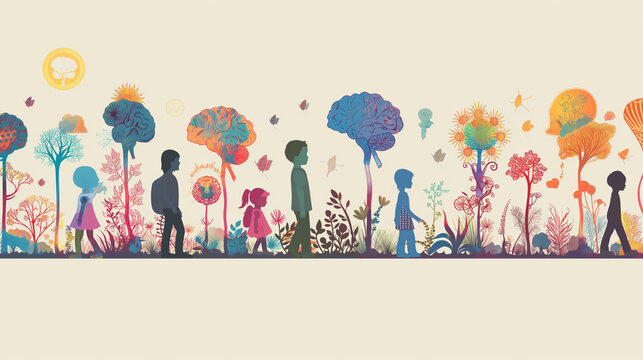 Image of the biological process of human growth from childhood to adulthood, genetics, hormones