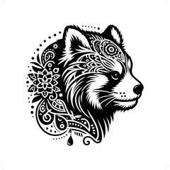 red panda silhouette in bohemian, boho, nature illustration